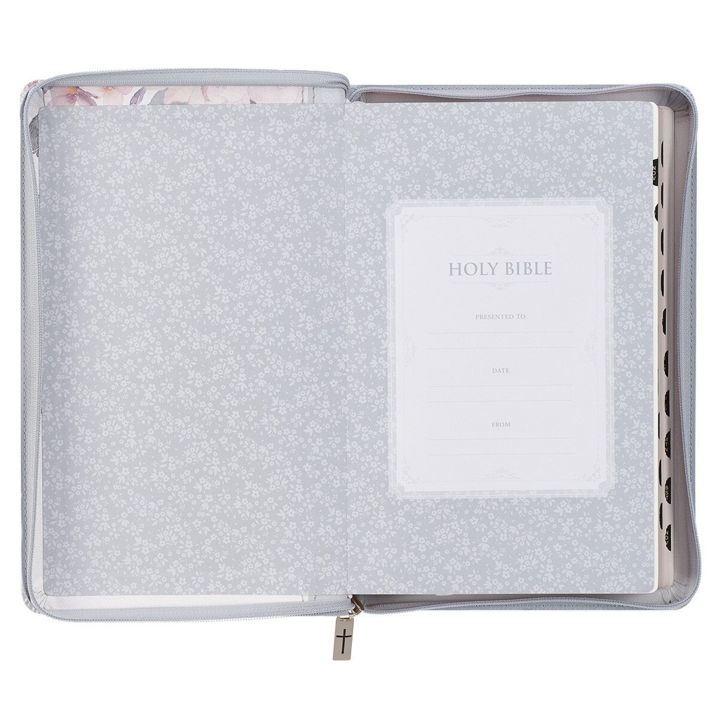 KJV Deluxe Gift Bible White Floral Zip  Index