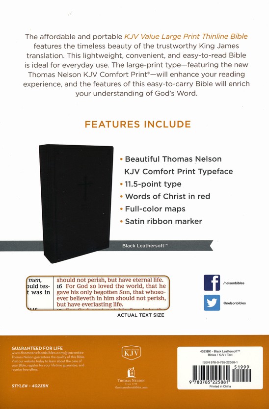 KJV Value Thinline Bible Large Print Black I/L