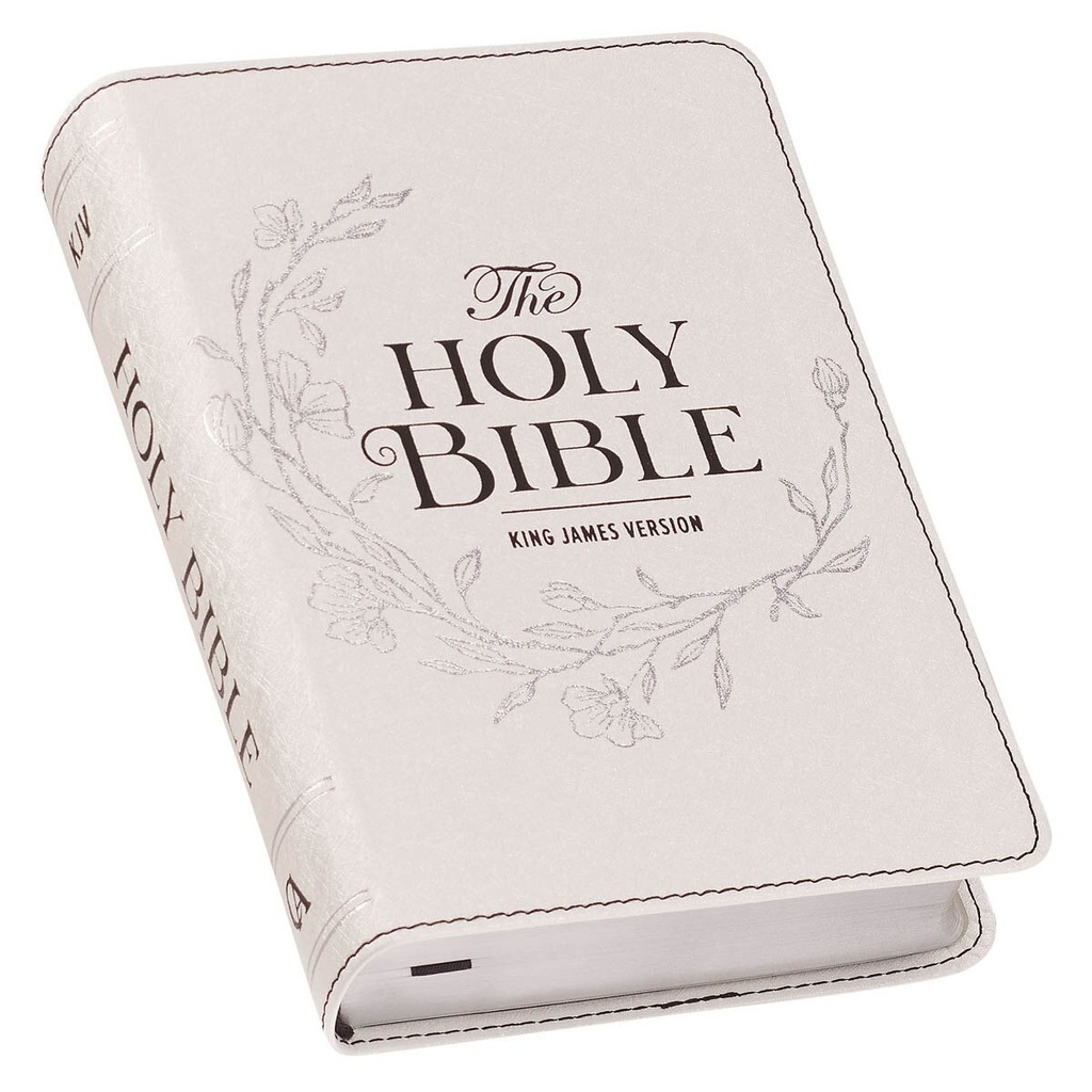 KJV Large Print Compact White Silver Foil Debossed