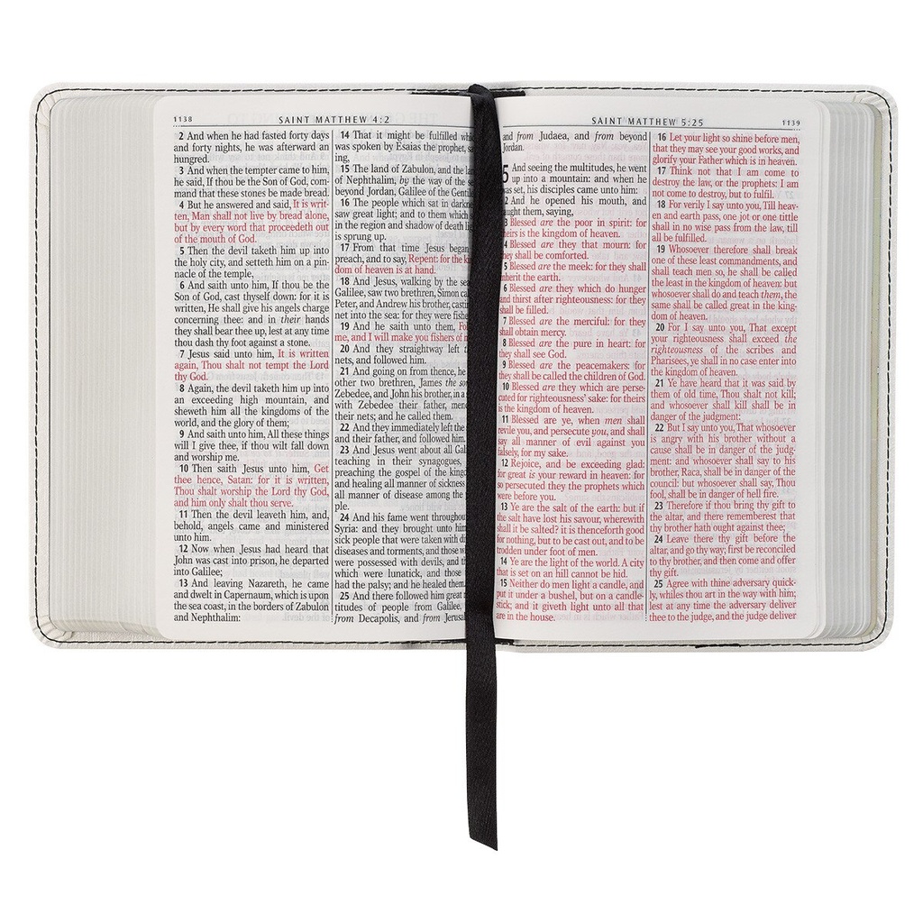 KJV Large Print Compact White Silver Foil Debossed