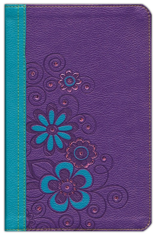 NLT Girls Life Application Study Bible Purple/Teal Flower