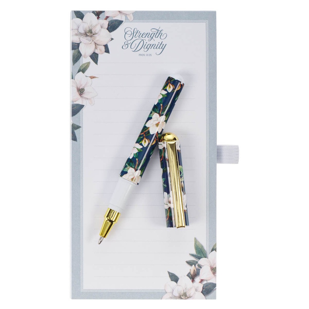 Magentic Notepad Strength & Dignity Blue Floral w/Pen (08/24)