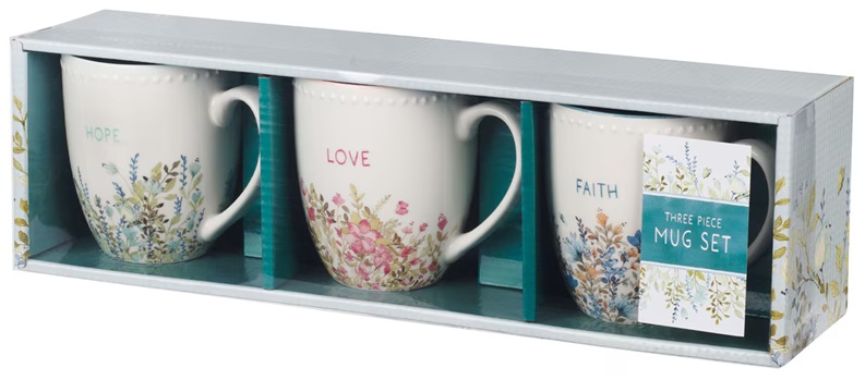 Mug 3 Piece Set Petite Floral Faith Hope Love