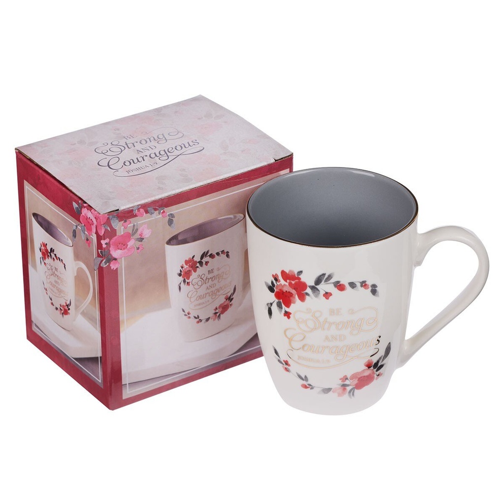 Mug Be Strong And Courageous White/Grey Ceramic