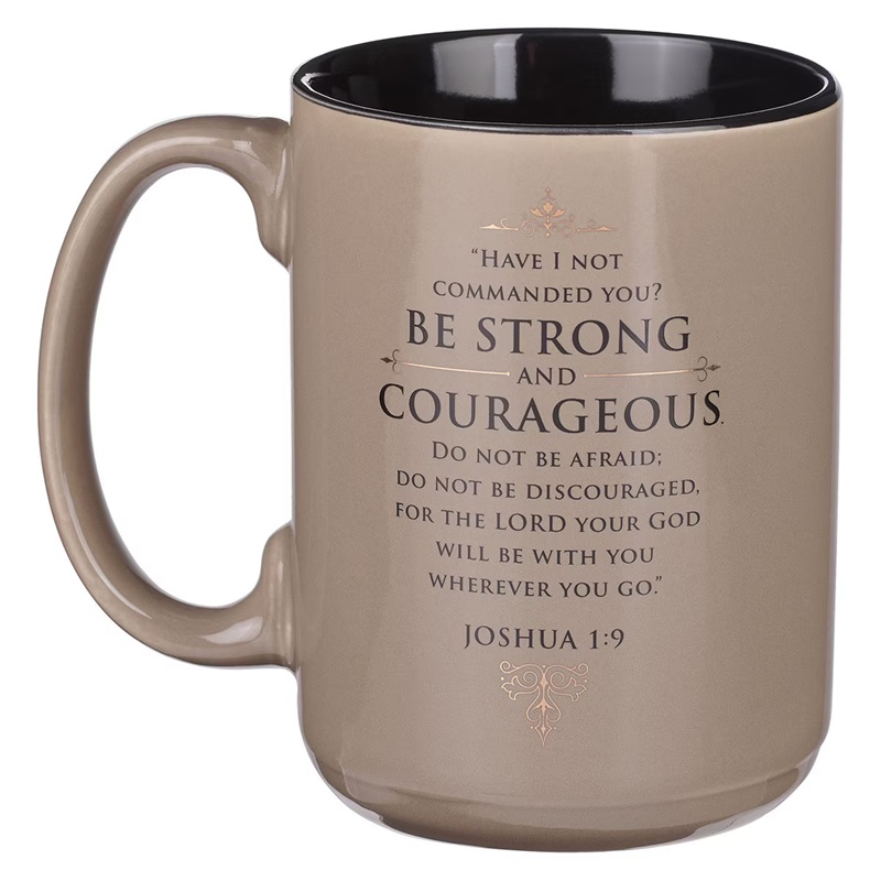 Mug Be Strong & Courageous Walnut & Tan