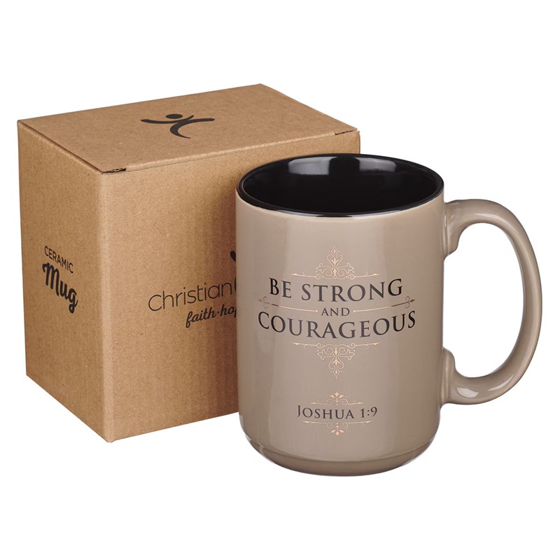 Mug Be Strong & Courageous Walnut & Tan