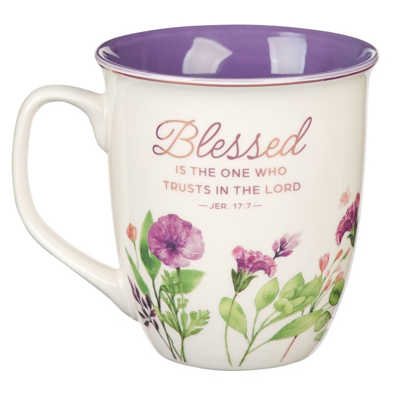 Mug Blessed Jer. 17:7 Purple Floral
