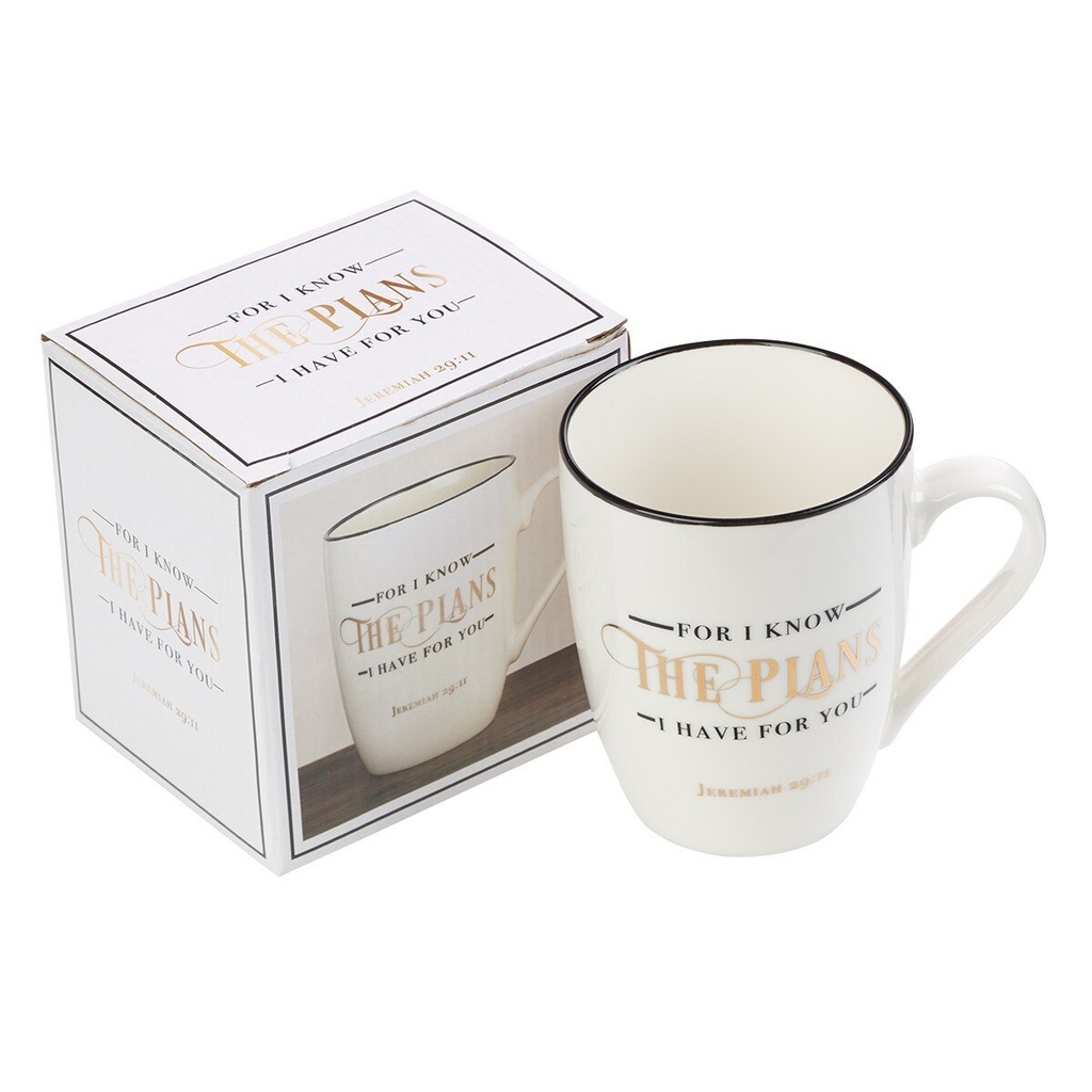 Mug For I Know The Plans White/Black/Gold Jeremiah 29:11