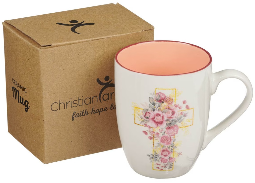 Mug Pink Floral Cross
