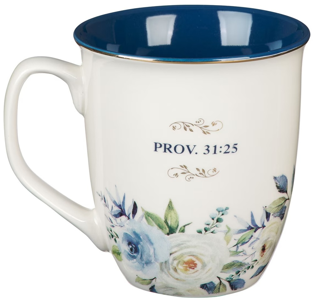 Mug Strength & Dignity White/Flowers