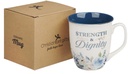Mug Strength & Dignity White/Flowers