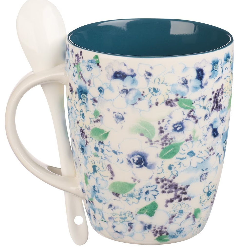 Mug w/Spoon By Grace You Have Been Saved Blue Floral