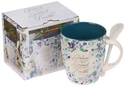 Mug w/Spoon By Grace You Have Been Saved Blue Floral