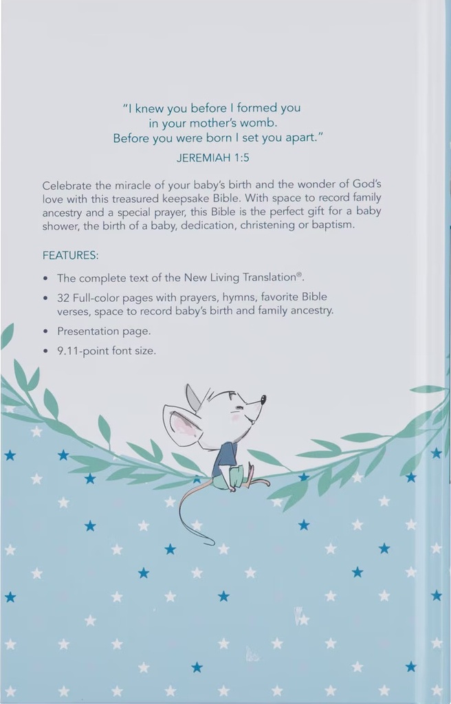 NLT Baby Keepsake Bible Blue Elephant Floral