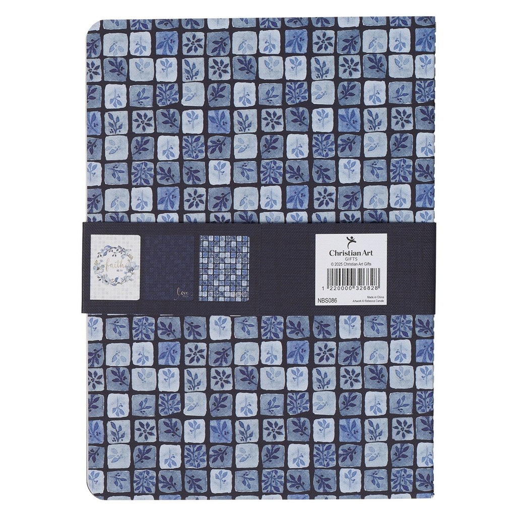 Notebook Set 3pc Faith Grace Love Blue Floral Tile 