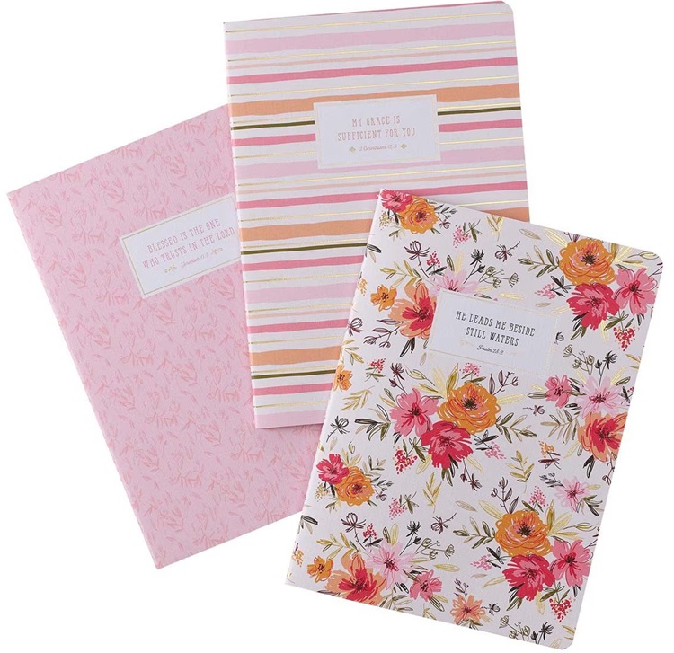 Notebook Set Blessed Pink Floral Stripes (Set Of 3)