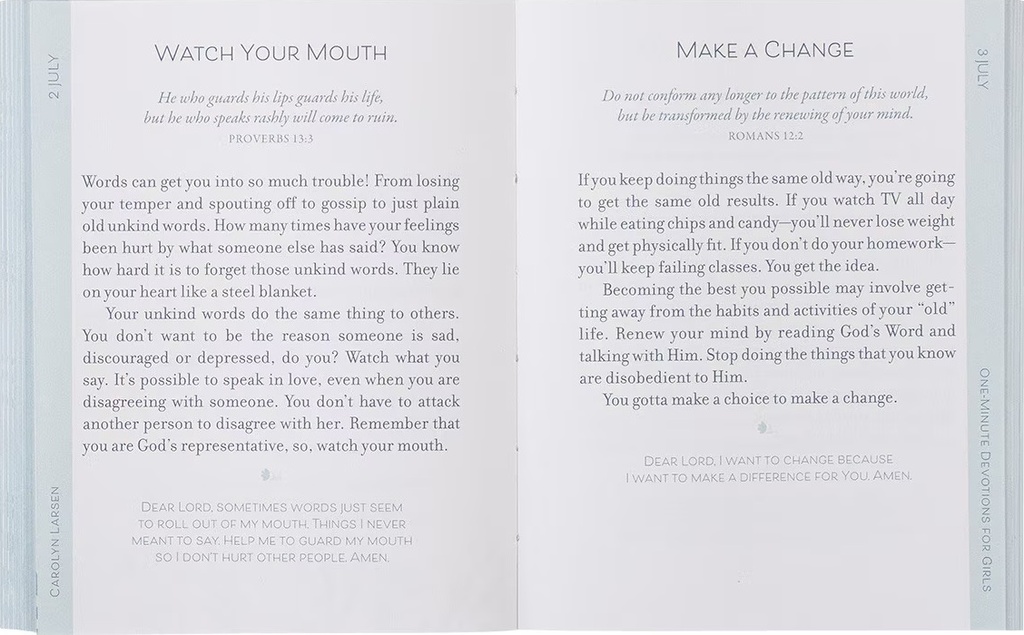 One Minute Devotions For Girls Pink Floral
