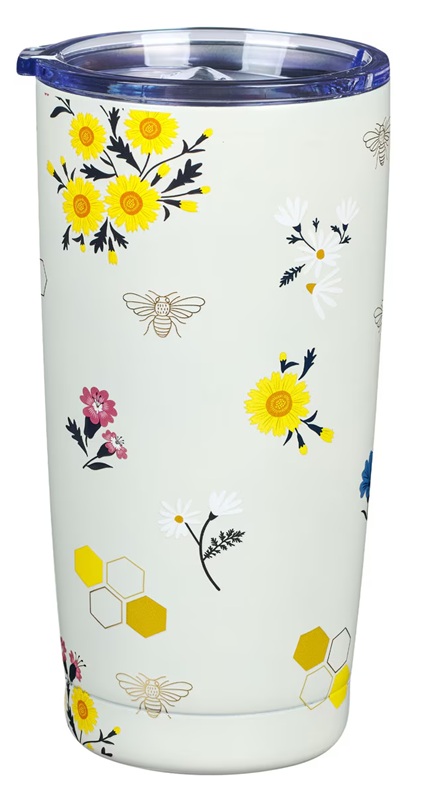 Tumbler Travel SS Kind Words Prov. 16:24 White/Flowers
