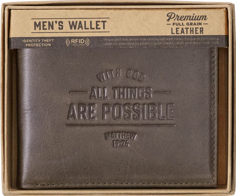 Wallet All Things Are Possible Brown Genuine Leather