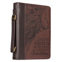 Bible Case Large Strength & Defence Lion Brown Luxleather