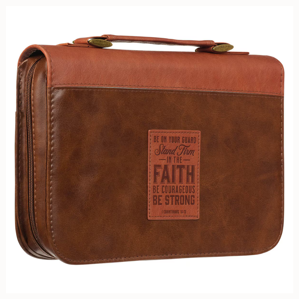 Bible Case Large Stand Firm Brown Faux Leather