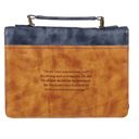 Bible Cover Large Strong & Courageous Navy/Brown