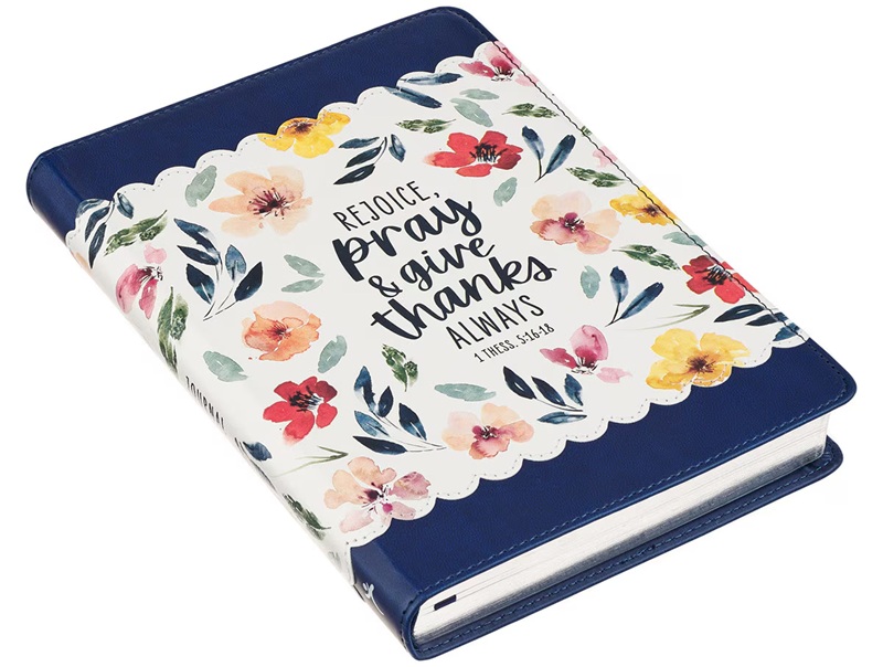 Journal Give Thanks Blue Floral Faux Leather 