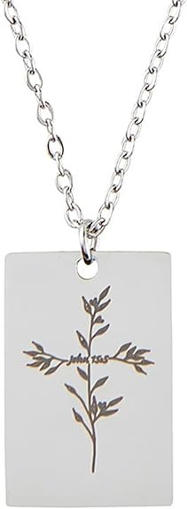 Necklace Rectangle Cross Bar John 15:5 Silver Plated (09/24)