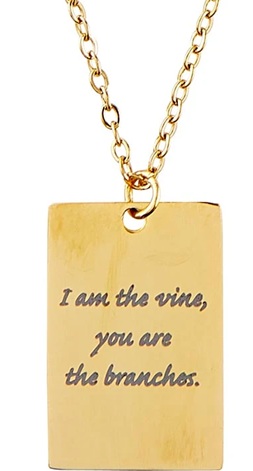 Necklace Rectangle Cross Bar John 15:5 Gold Plated