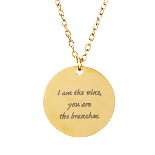 Necklace Circle Cross Bar John 15:5 Gold Plated