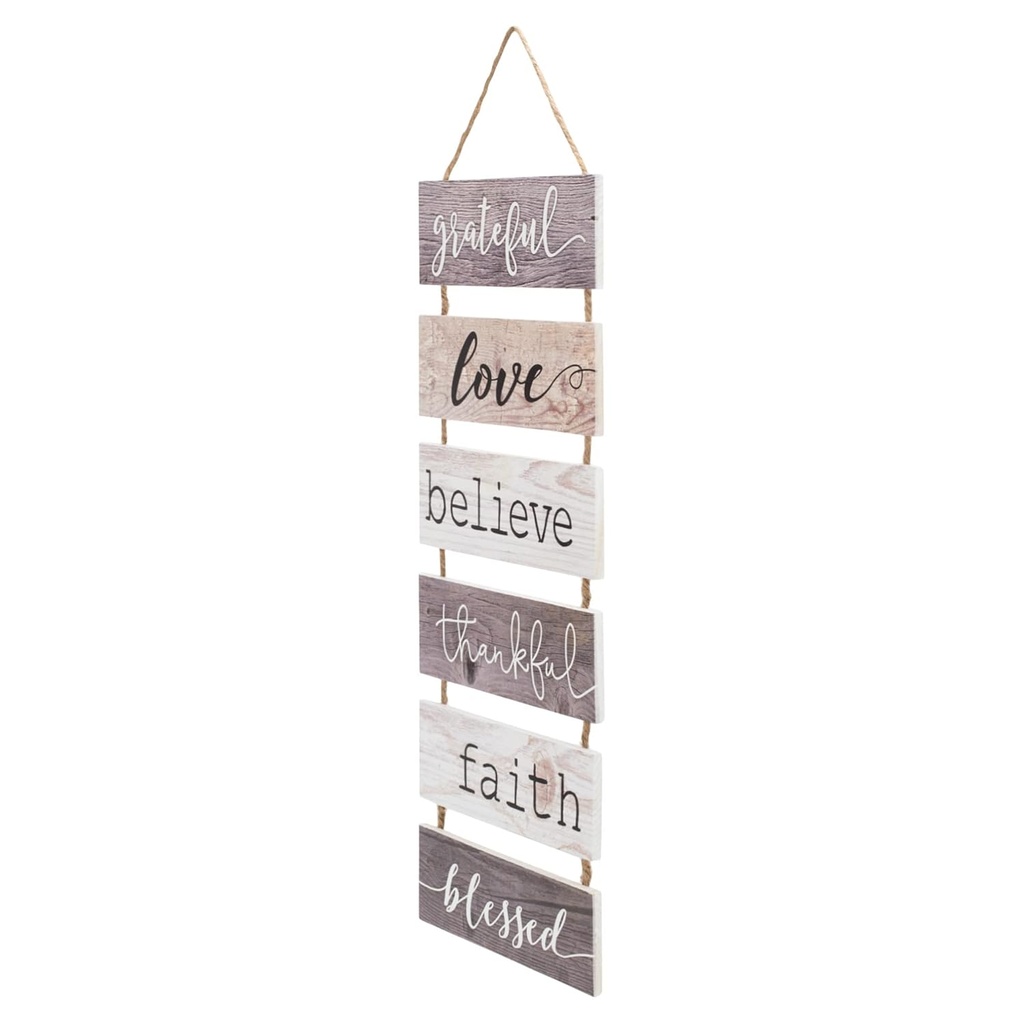 Hanging Sign Grateful Love Believe Stacked Wood
