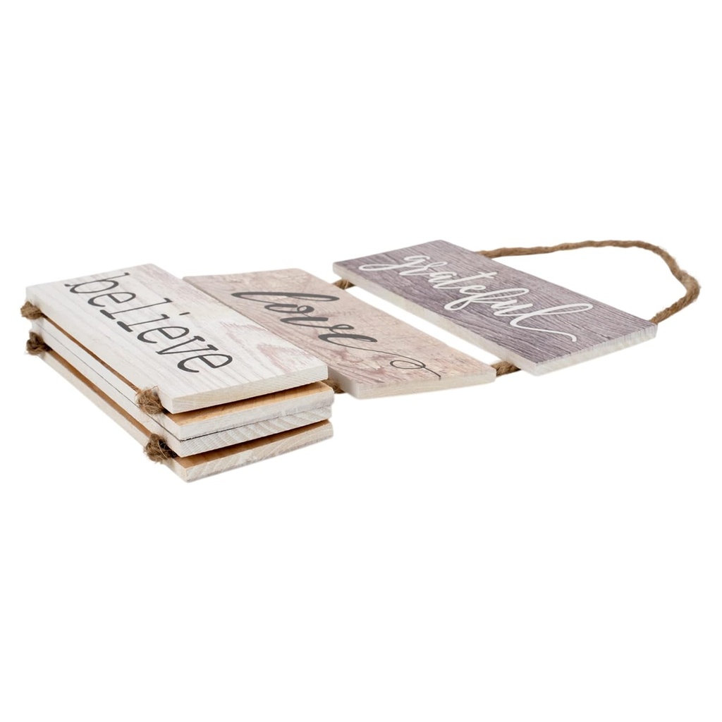 Hanging Sign Grateful Love Believe Stacked Wood