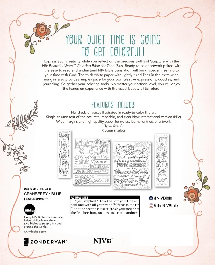 NIV Beautiful Word Colouring Bible For Teen Girls Pink/Blue