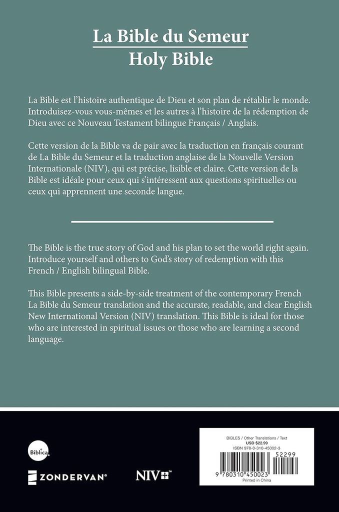NIV French Semeur /English Bilingual Bible P/B