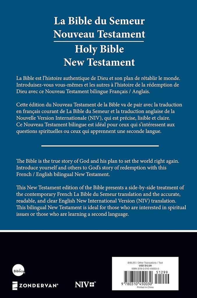 NIV French Semeur /English Bilingual New Testament P/B  (POD)