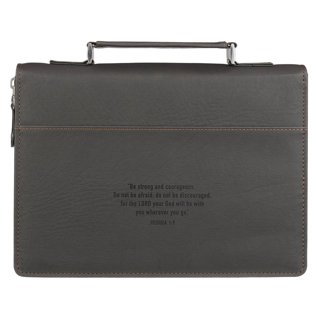Bible Case Large Be Strong and Courageous Charcoal Grey