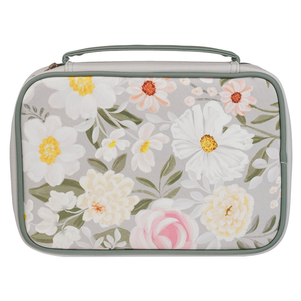 Bible Case Large He Restores My Soul Grey Floral