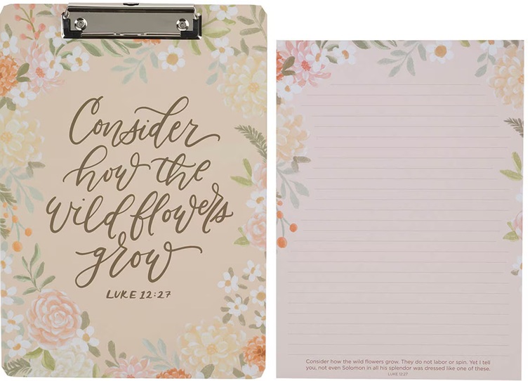 Clipboard w/Pad Coral Floral Consider How the Wildflowers Grow Luke 12:27