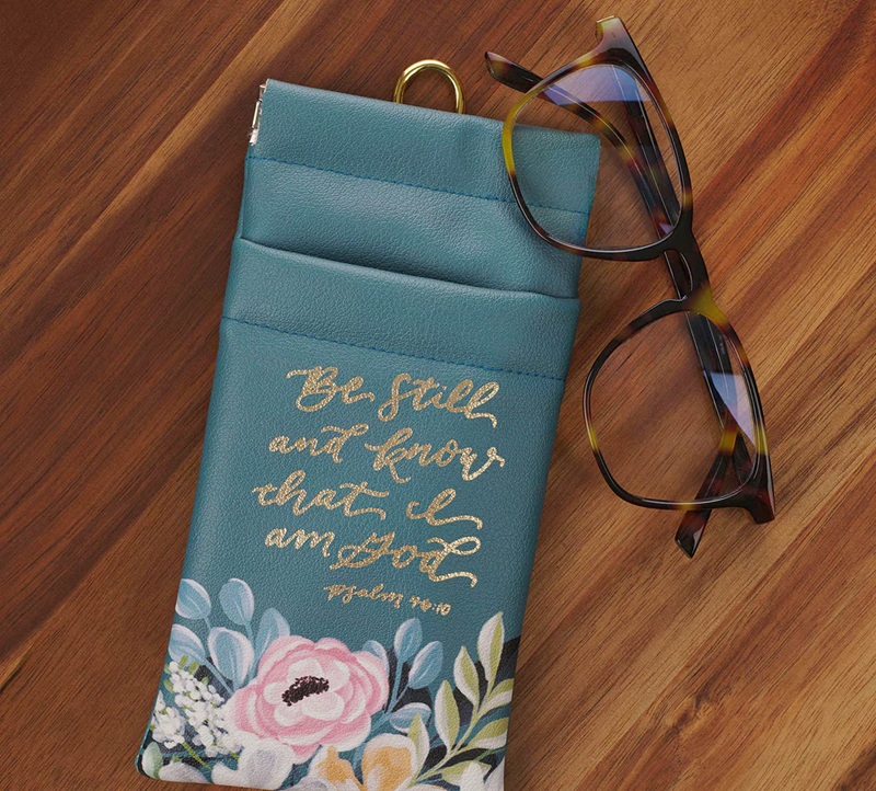Double Eyeglass Case Be Still Teal Floral 