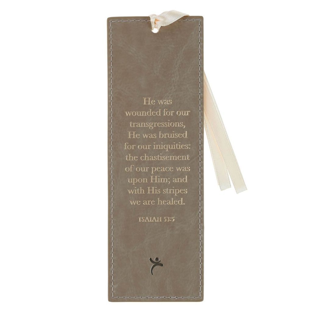 Bookmark Faux Leather Taupe Amazing Grace Isa. 53:5