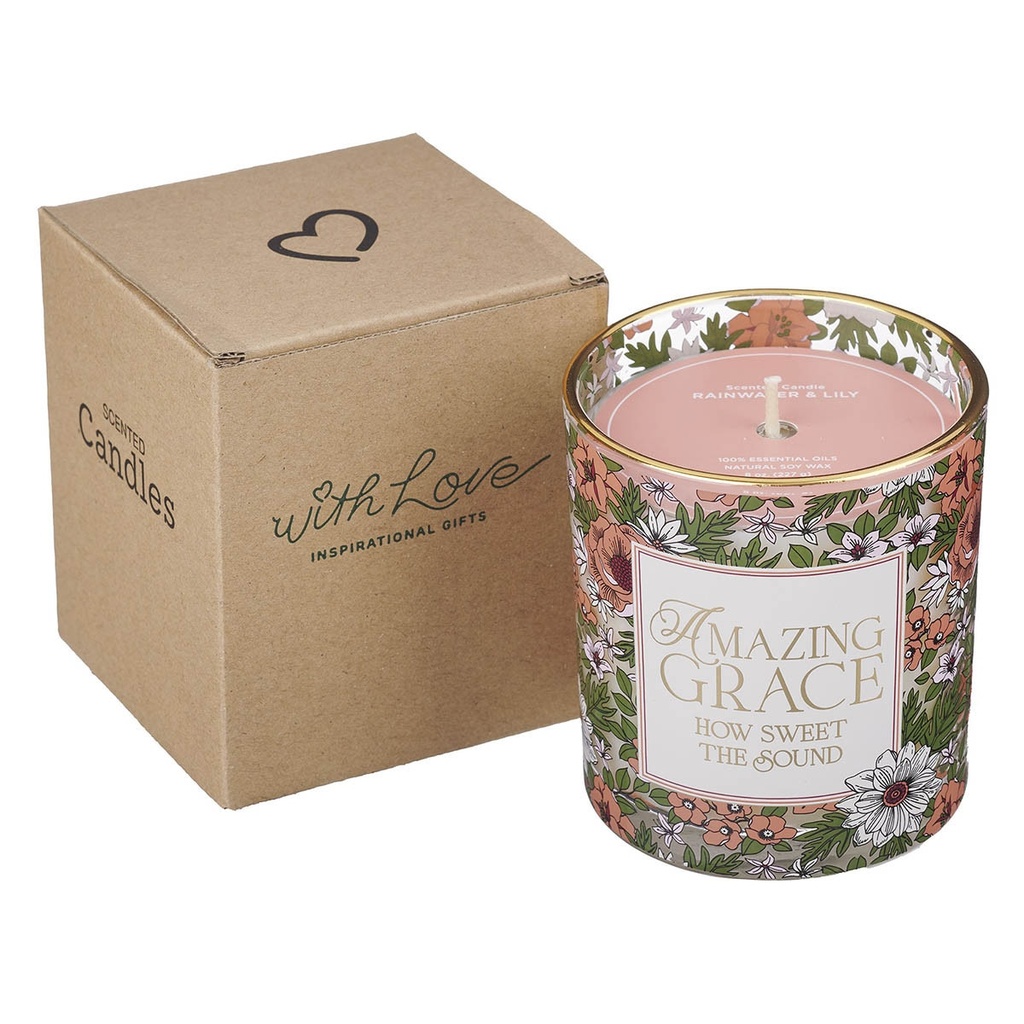 Glass Candle Amazing Grace Rainwater and Lily Scented