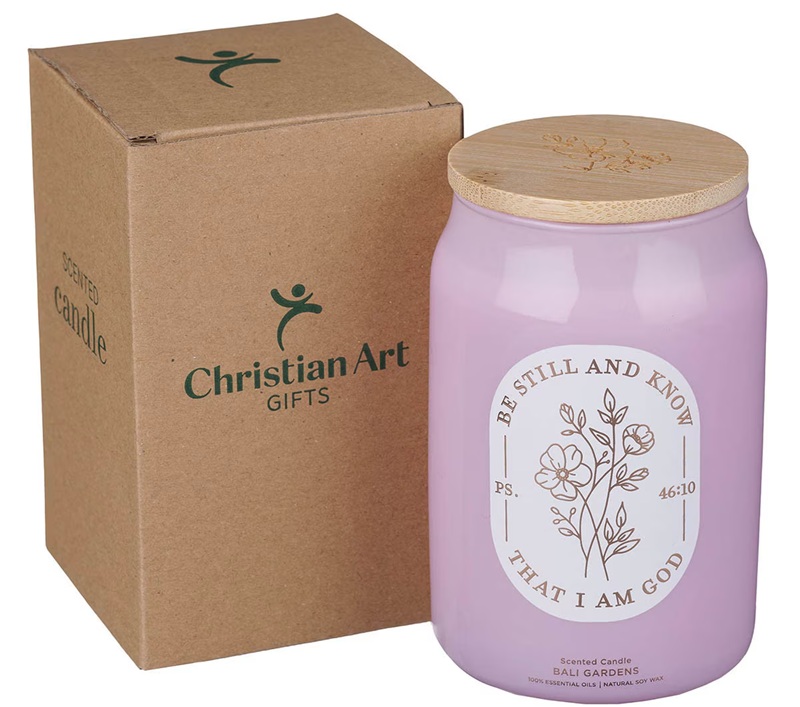 Glass Candle w/ Bamboo Lid Be Still and Know Ps. 46:10
