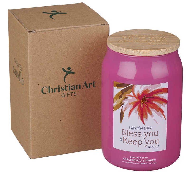 Glass Candle w/ Bamboo Lid Bless You & Keep You Num. 6:24