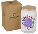 Glass Candle w/ Bamboo Lid He Who Promised Is Faithful Heb. 10:23