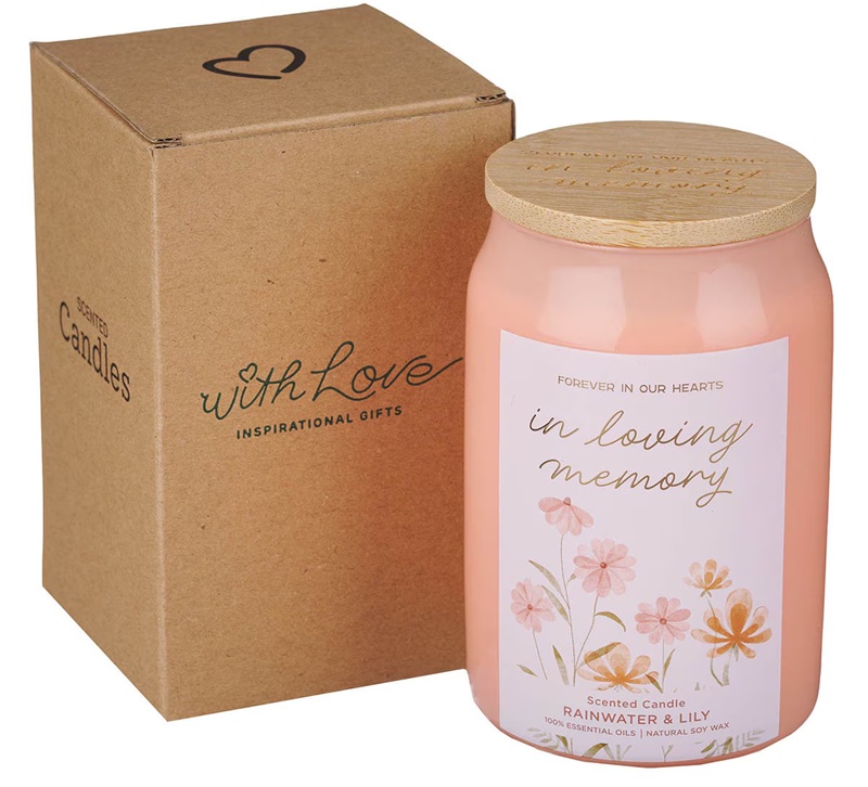 Glass Candle w/ Bamboo Lid In Loving Memory