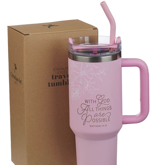 Tumbler SS Pink With God All Things Matt. 19:26