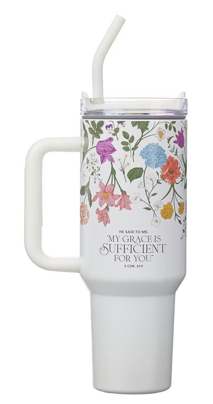 Tumbler SS White Floral A Mother's Love 2 Cor. 12:9