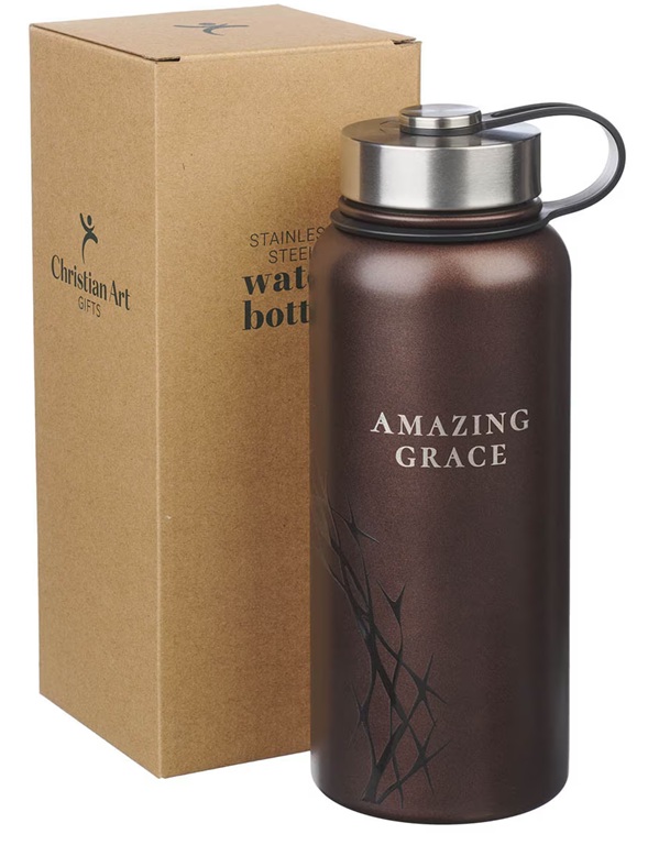 Water Bottle Amazing Grace Crown of Thorns Metallic Brown Stainless Steel