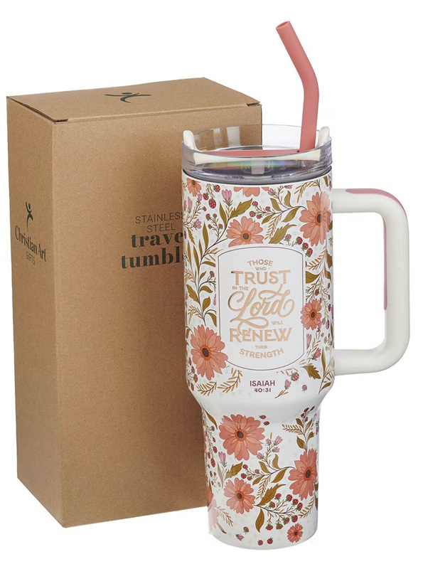 Tumbler SS Coral Floral Those Who Trust In The Lord Isa. 40:31