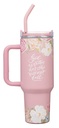Tumbler God Is With Her Pink Floral w/Straw